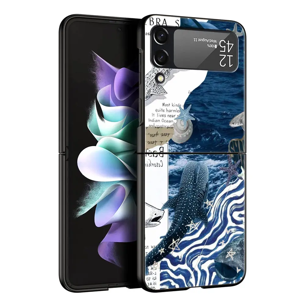 Ocean Whale Shark Swimming Design Black Hard Folding Phone Case