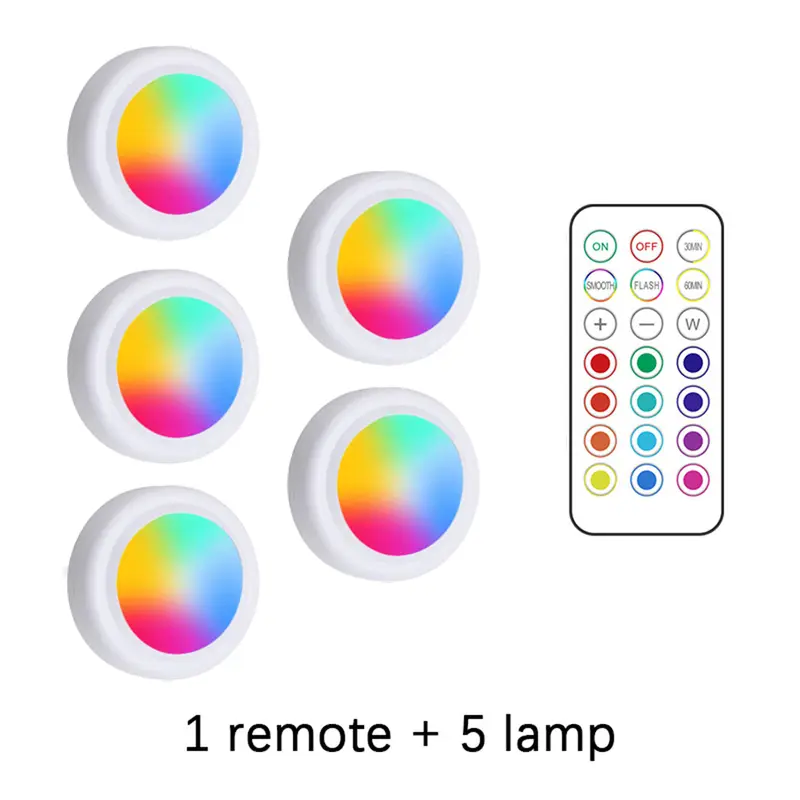RGB LED Under Cabinet Lights with Remote Control Battery Powered Wireless Dimmable Night Lamp LED Lights for Home Wardrobe Light - Image 7