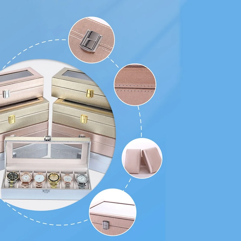 

6 Grids Watch Storage Box Special Case For Women Female Girl Watches Decorative Organizer Fashion Gift 6 Slots
