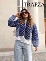 ترافزا-معطف نسائي عتيق مطبوع من القطن ، سترة مبطنة واحدة الصدر ، رقبة دائرية ، مفتوح من الأمام ، معطف خارجي عالي الشارع ، شتاء ، 2023 1