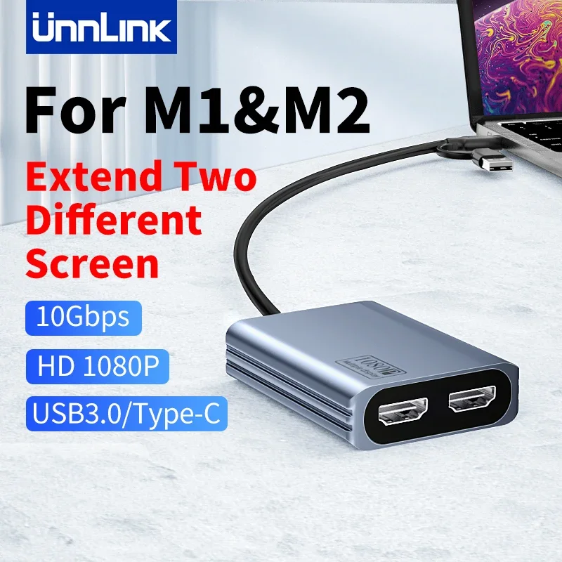 

Адаптер-удлинитель Unnlink Type C USB 3,0 на два HDMI 1080P 60 Гц