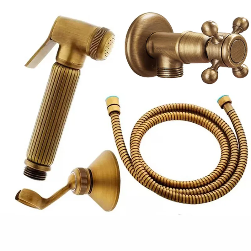 ชุดฝักบัวทองเหลืองโบราณแบบถือสเปรย์โถสุขภัณฑ์ก๊อกน้ำโถฉี่อ่างล้างหน้า 1