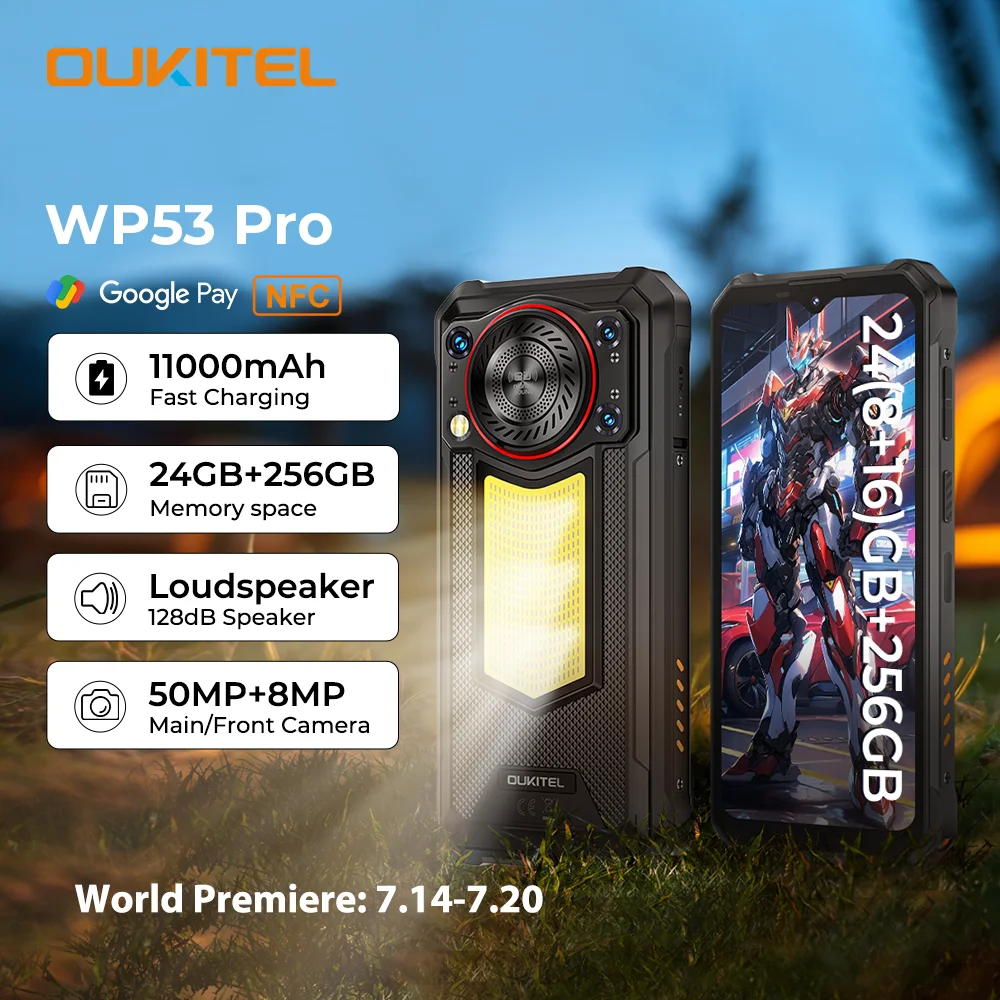 OUKITEL WP53 PROタフネススマホ、24GB+256GB 11000mAh Android