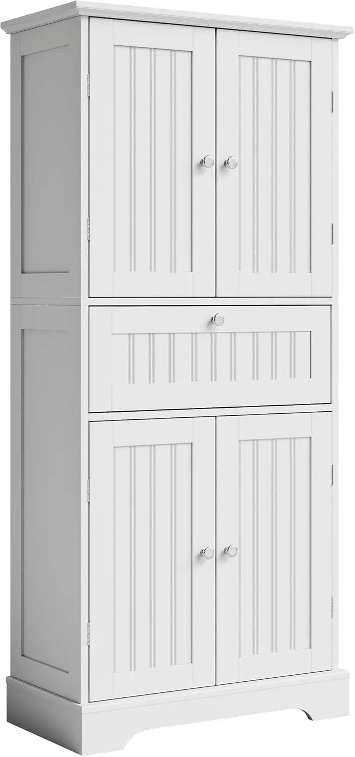 51" H Tall Bathroom Floor Cabinet, Modern Bathroom Storage Cabinet with Drawer and Adjustable Shelves, Freestanding Kitchen