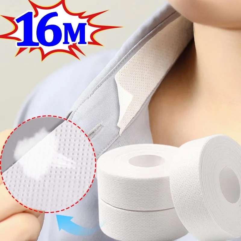 Shirt Collar Protector 8/16M Hat Shirt Collar Anti-dirty Grime Protector Fixing Sticker Self-adhesive Disposable Tape Rolled Sweat-absorbent Tape