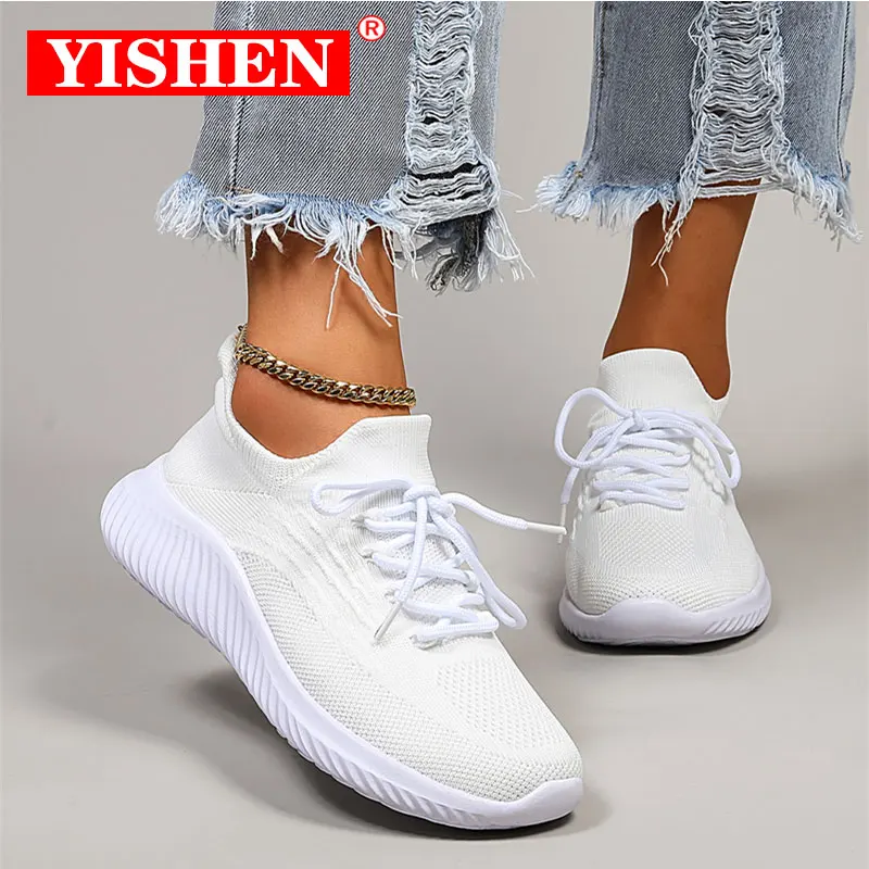 

YISHEN Women Sneakers Flats Lace Up Girls Casual Shoes Slip On Running Shoes Cozy Sock Shoes Zapatos De Mujer Sports Sneakers