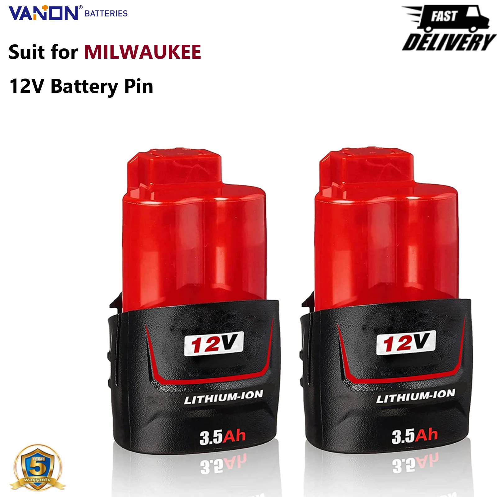 VANON M12 12V 3.5Ah Li-ion Battery Compatible with Milwaukee C12 XC Battery Pin