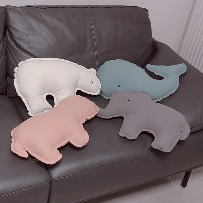 

45cm New Cartoon Animal Plush Toy Stuffed Soft Squishy Ramie Fabric Pillow Huggable Hippo Polar Bear Whale Elephant Sofa Decor