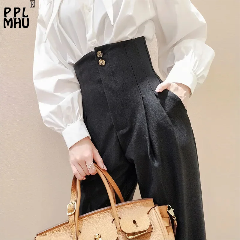 British Style Super High Waist Suit Pants Women Office Work Harem Pantalones Ankle Length Vintage Trousers 2023 Spring Capris