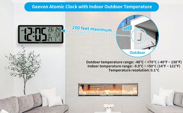 Geevon Digital Atomic Wall Clock,Auto-Set Atomic Alarm Clock with