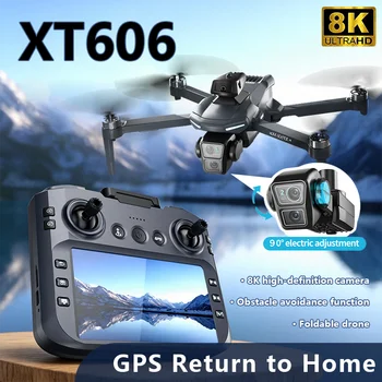 Drone GPS XT606 con Telecamera HD 8K, Gimbal a 3 Assi, Evitamento Ostacoli, Quadricottero Brushless a Lungo Raggio Pieghevole per Adulti