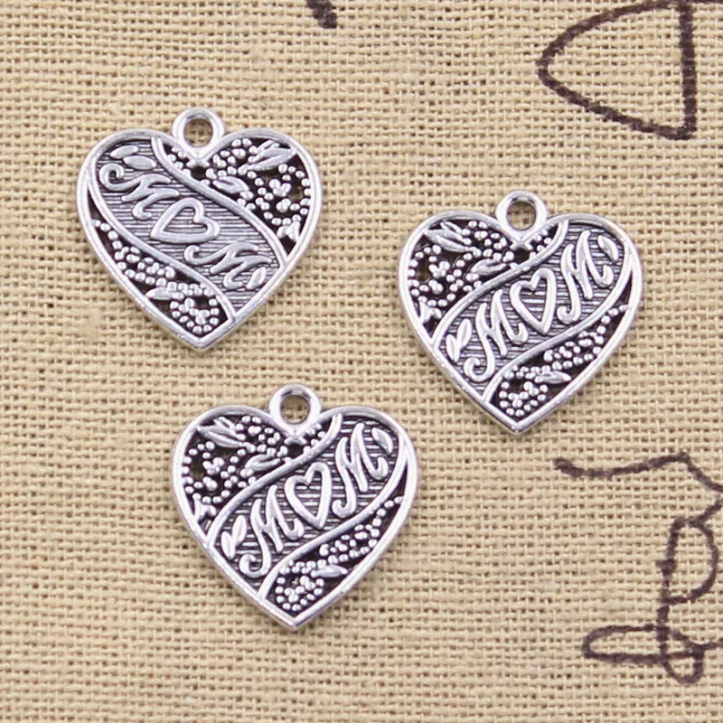 20 stücke Charms Herz Mom 18x18mm Antike Silber Farbe Anhänger DIY Handwerk, Die Entdeckungen Handmade Tibetischen Schmuck