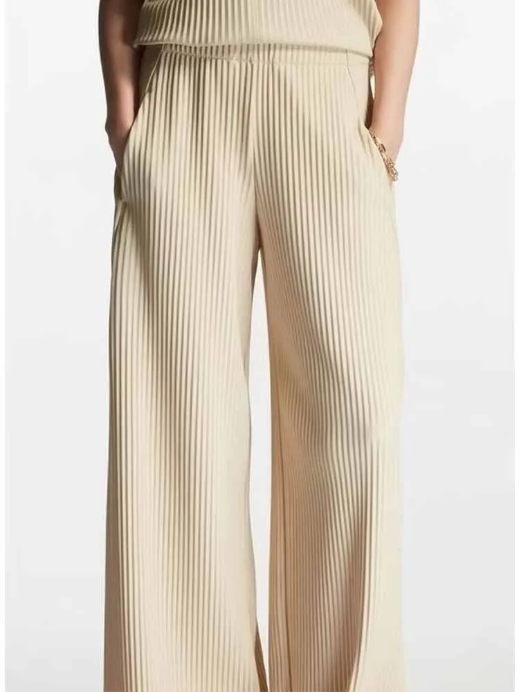 

Women New Chic Fashion Pleated decoration Side Pockets Loose casual Pants High Elastic Waist Female Trousers Mujer