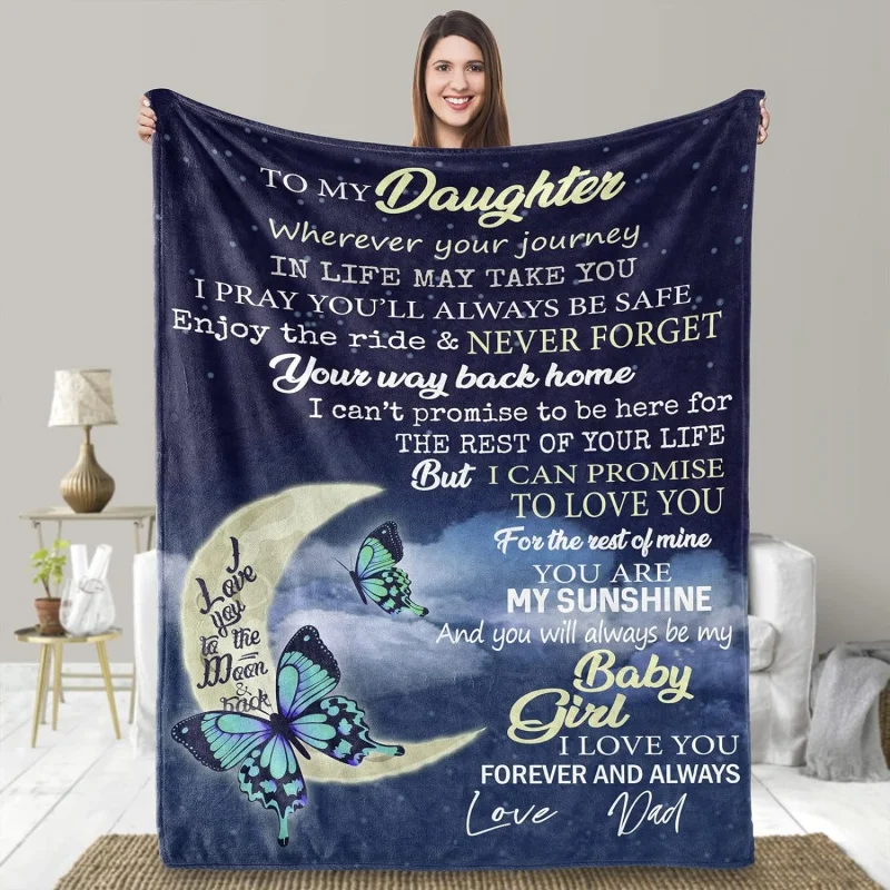 

Gifts for Daughter Blanket from Dad, Christmas Birthday Personalized Present to My Girl, Super Soft Flannel Blankets