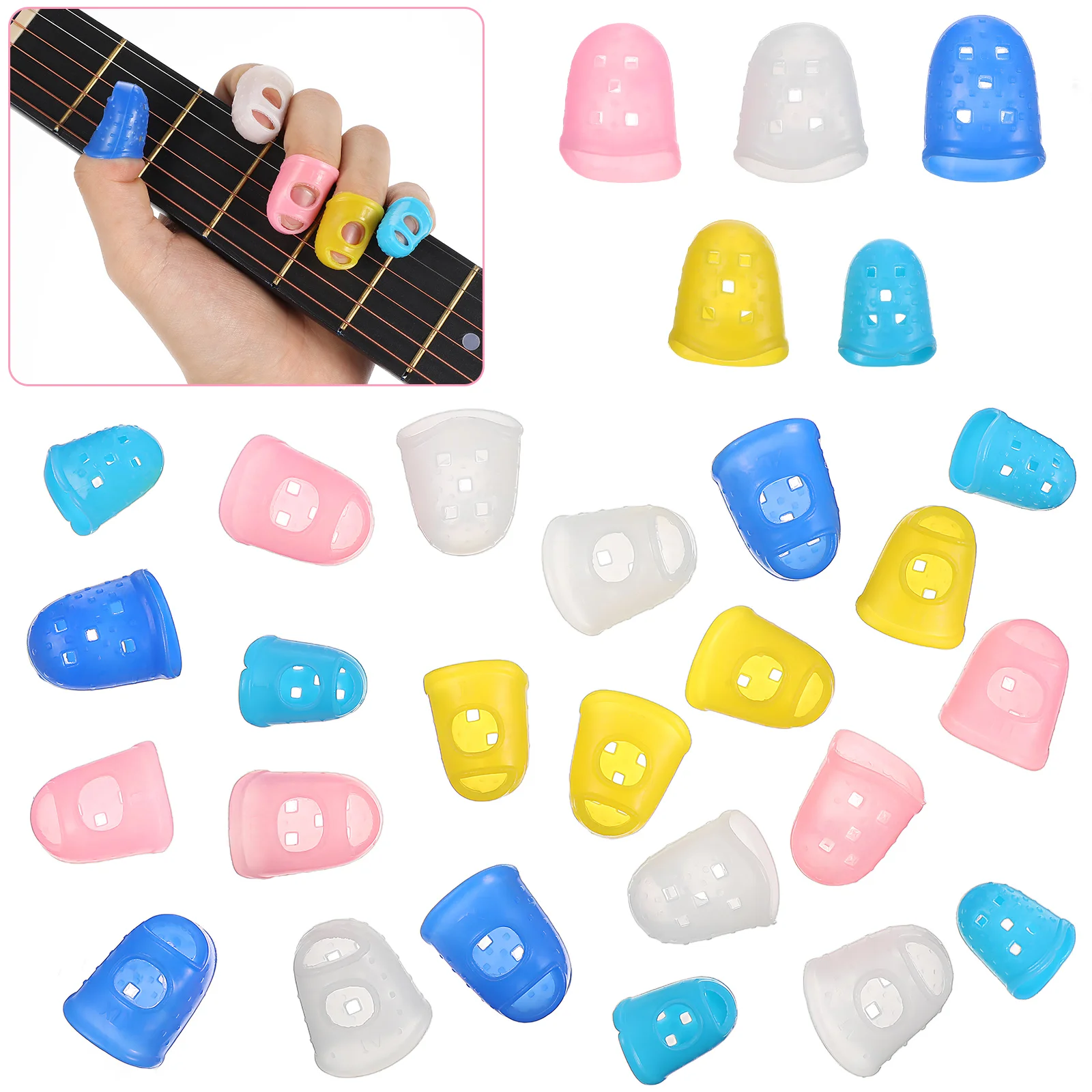 

25 Pcs Guitar Finger Cots Protectors For Fingertip Cover Picks Acoustic Silicone
