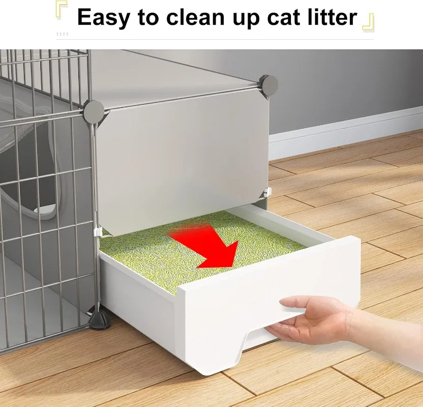 Cat Cage with Litter Box 4-Tier DIY Cat Enclosures Large Playpen Detachable Metal Wire Kennel Indoor Crate Large Exercise Place