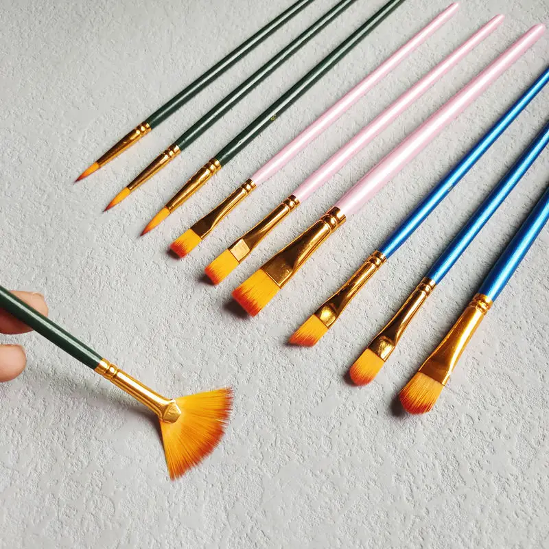 

10 PCS Nylon Watercolor Oil Brush Set Beginner Hand Art Students Special Painting Gouache Livres Kitaplar