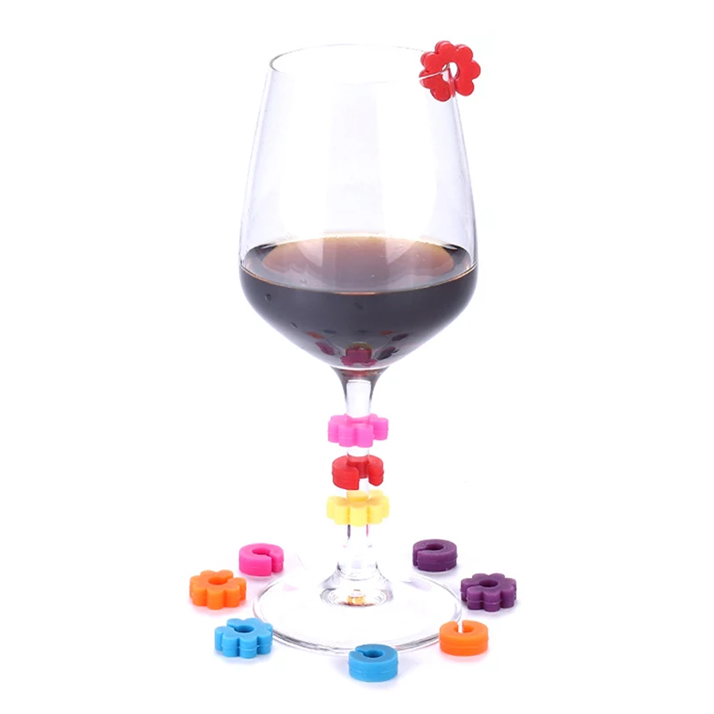 12pcs/set Wine Glass Charms Silicone Solid Color Drink Marker Cup Labels Tag
