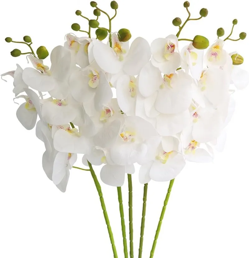 

5 Pcs Artificial Butterfly Orchid Flower Fake Flowers Plant Home Wedding Decoration (Snow White)