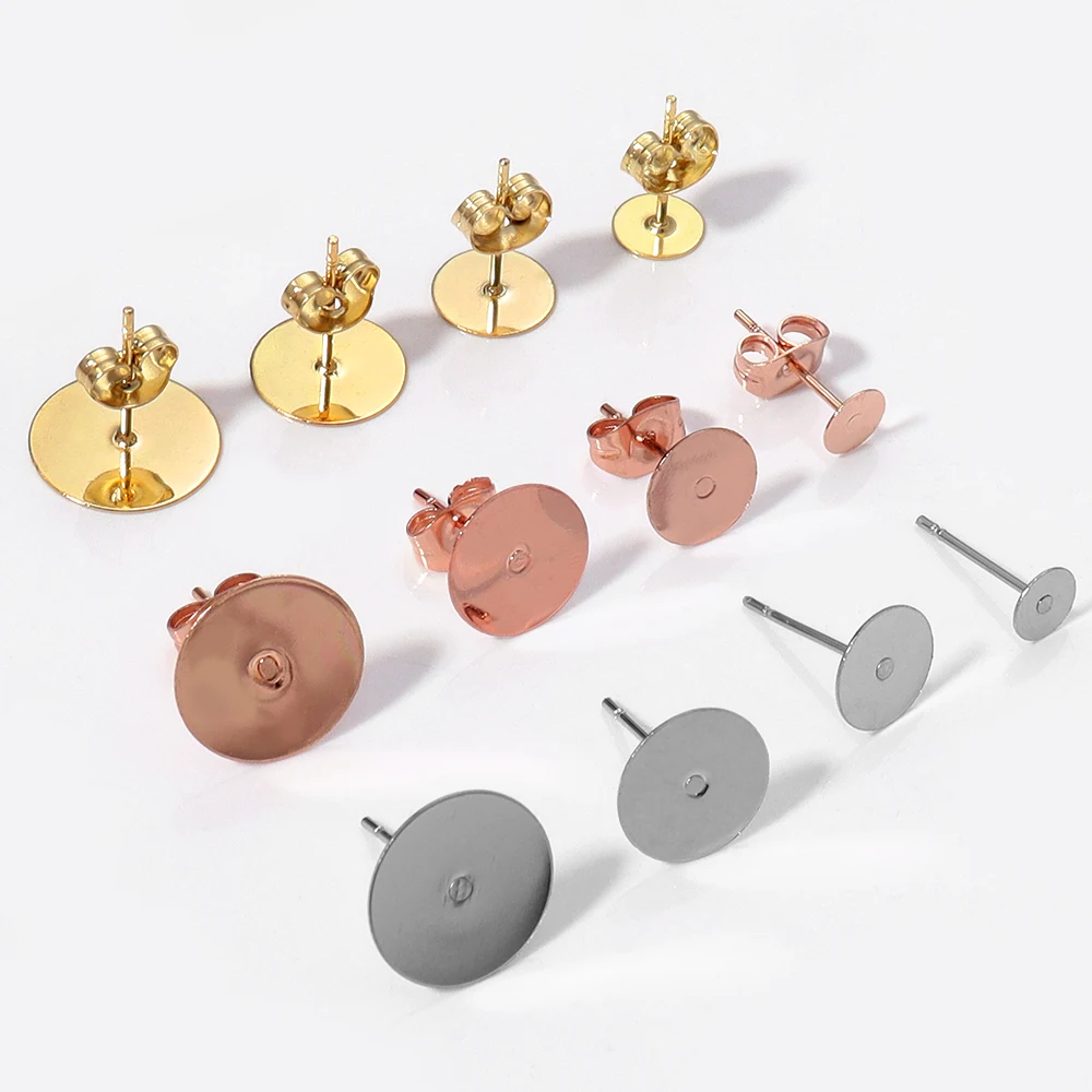 50PCS/Lot Stainless Steel Earring Base Studs Blank Post Stud Pins With Earring Backs Earring Pin