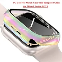 Boîtier de montre coloré en verre trempé intégré, pour Apple Watch 45mm 40mm 44mm 41mm, IWatch série 9 8 7 6 SE 5, couverture de couverture, nouveau 1