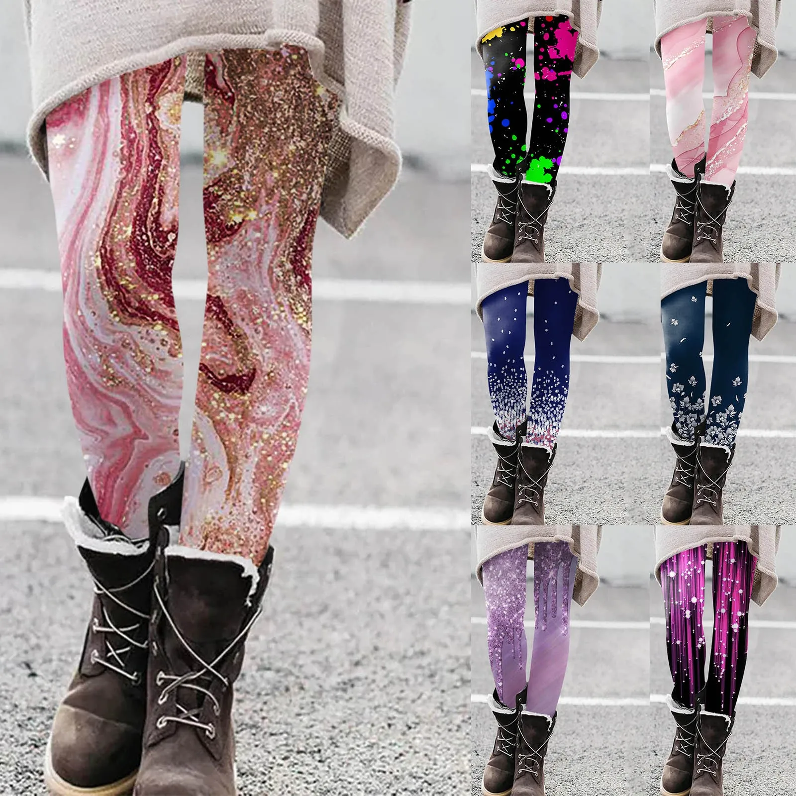 

Женские модные брюки с блестками и принтом Haraujuku, повседневные эластичные штаны для йоги и бега, зимние теплые женские облегающие леггинсы, спортивные брюки на Рождество