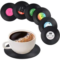 Set of 6 Colorful Retro Vinyl Record Disk Coasters for Drinks Non-Slip Coasters for Coffee Tea Beer Mug Wine Glass Bottle 2