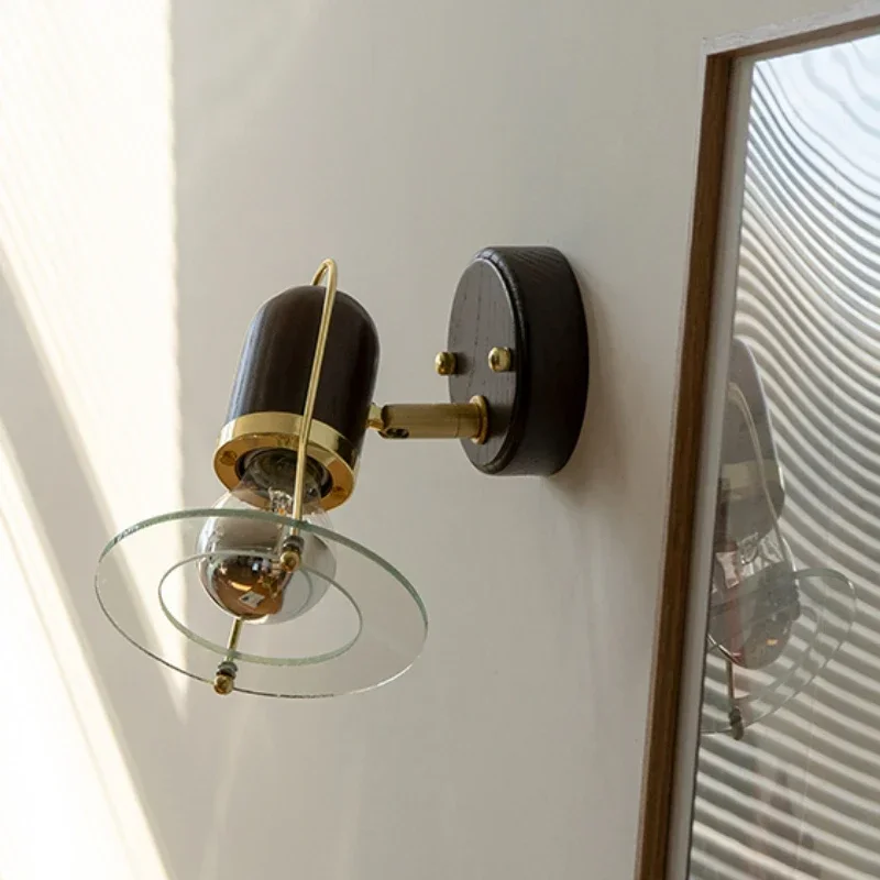 Walnut Shade Wall Luminaire, Retro LED Illumination, Nightstand, Swivel Lamp, Living Room Wall Decoration, Elegant Light