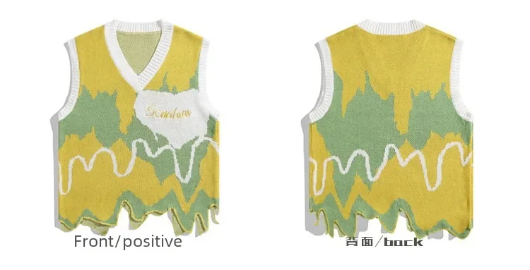 American Style Trendy V-neck Sweater Vest For Men Women Spring/autumn New Irregular Niche Design Knitted Vest