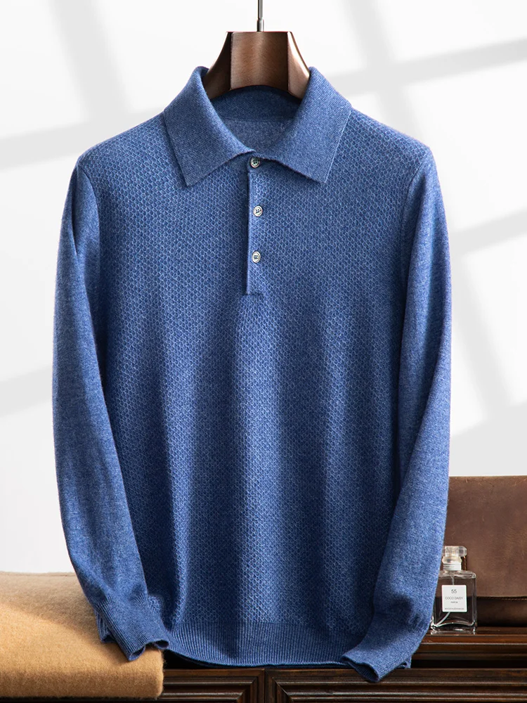 Autumn Winter Men 100% Cashmere Sweater Luxury Shirt Collor Pullover Casual Smart Jumpers Soft Cozy Knitwear Beehive Tops Cloth 5