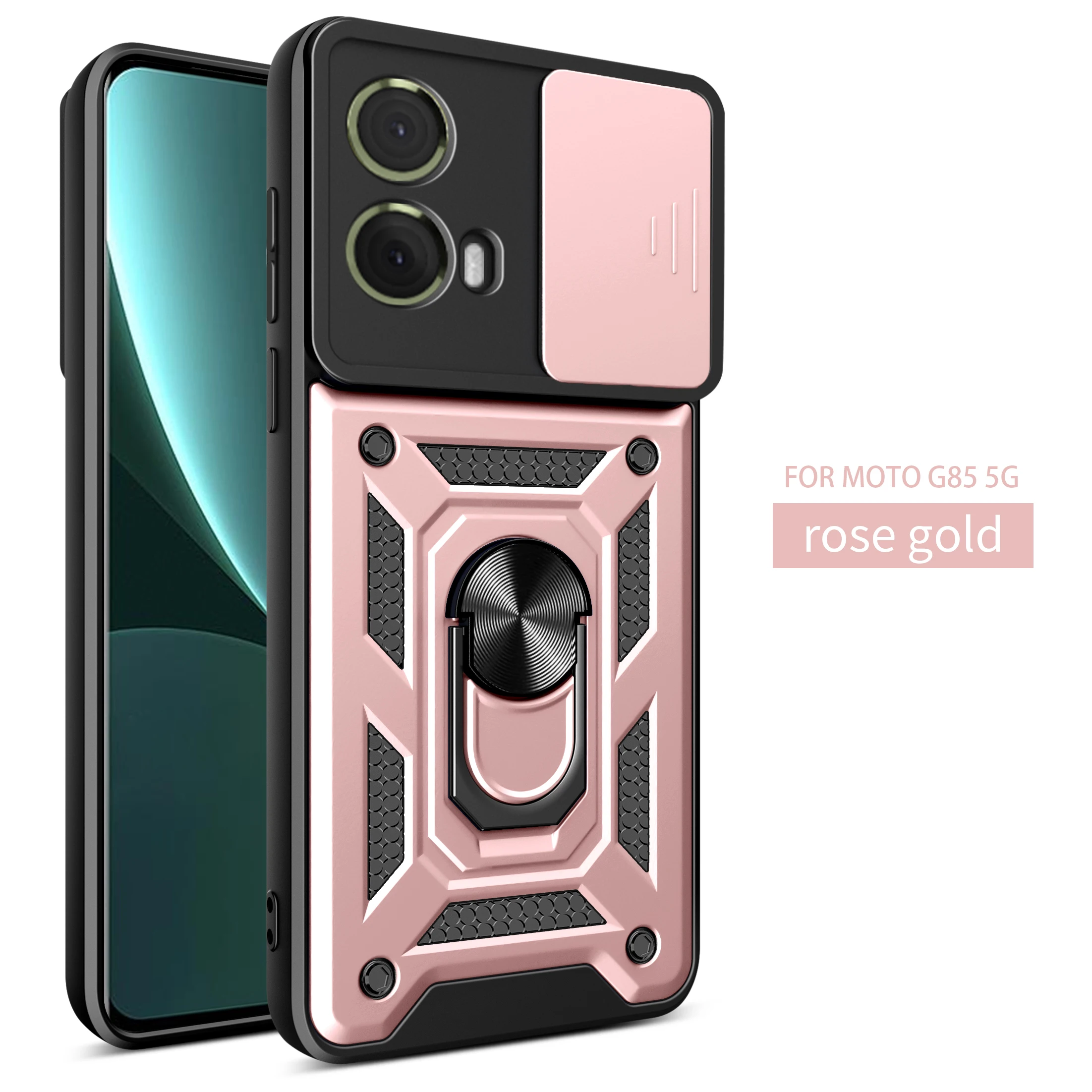 Magnetic Ring Holder Armor Phone Case with Slide Camera Protector