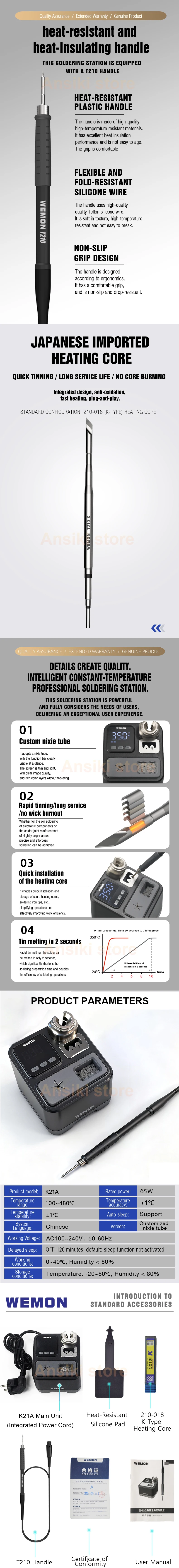 WEMON K21A T210 Soldering Station 100-480° Cadjustable for Precision Electronic
