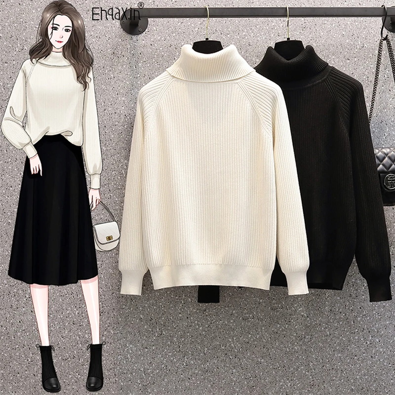 

EHQAXIN New Women's High Neck Sweater 2022 Autumn Winter Versatile Loose Thickened Knitted Warm Sweater For Ladies M-4XL