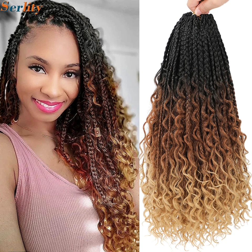Goddess Bohemian Box Braids Crochet Hair Pre looped 18 14 Inch Boho Box Braids Soft Synthetic Braiding Hair for Black Women Kids 4