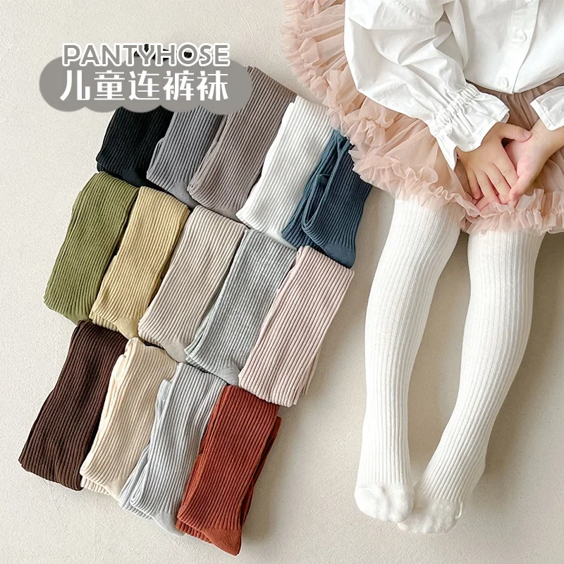 Baby Kids Autumn Winter Tights Toddler Girls Boys Ribbed Stockings Cotton Warm Pantyhose Solid Candy Color Tights 0-9Years
