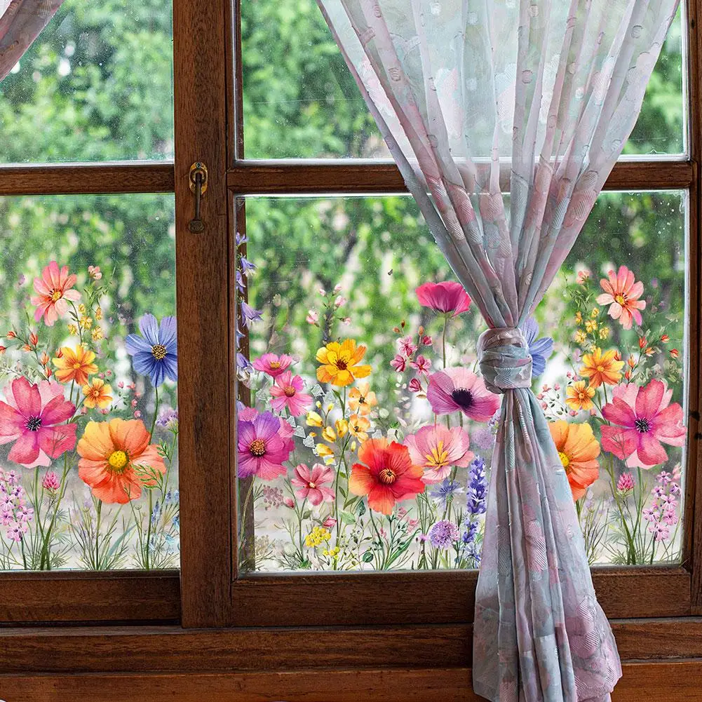 Double Sided Colorful Flowers Butterfly Wall Sticker Electrostatic Paste PVC Window Glass Paste Visible Decorative Wall Decal wall stickers window stickers