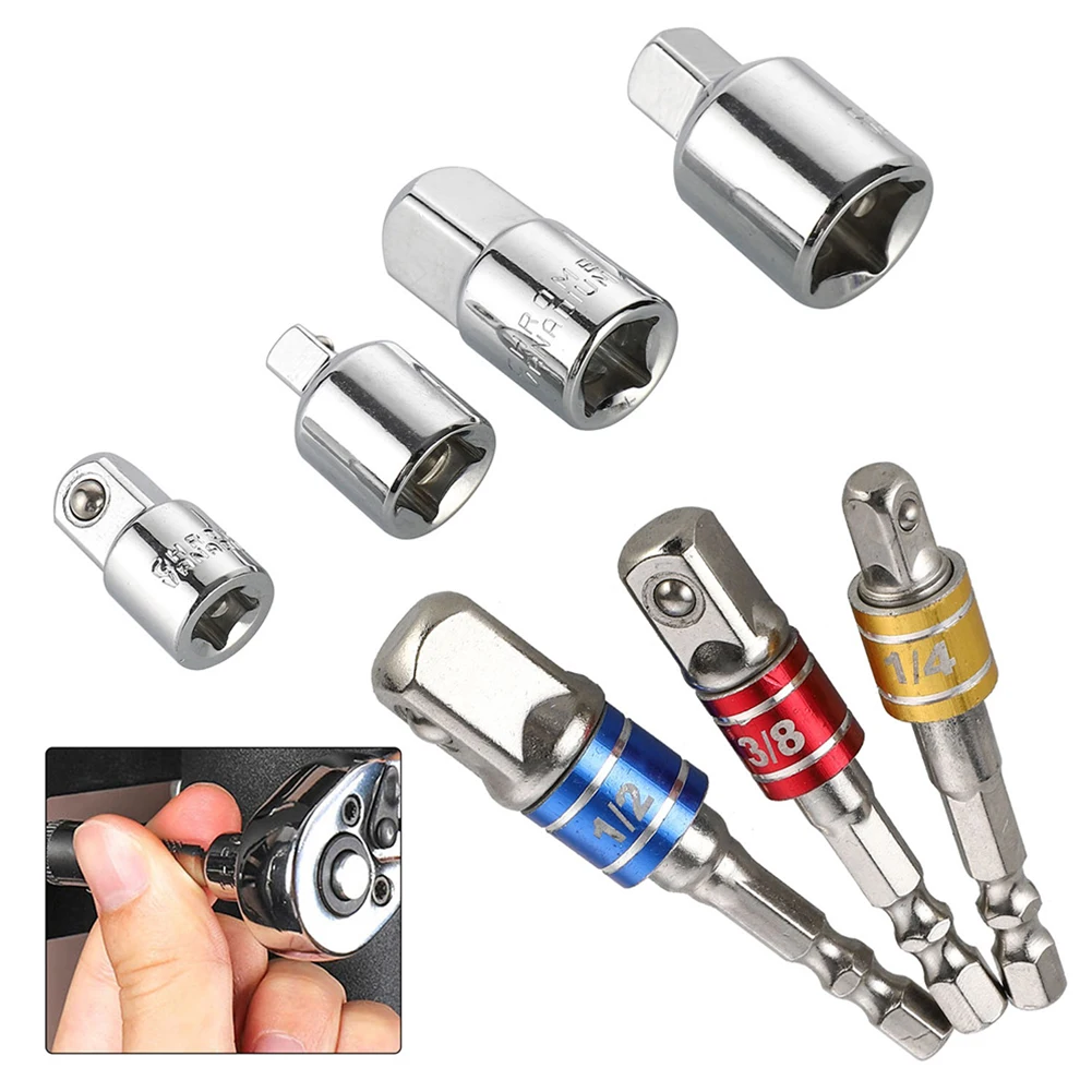 

7pcs Set Reduction Sleeve Wrench Extension Rod Hex Square Socket Adapter Ratchet Torque Handle Auto Maintenance Converting Tool