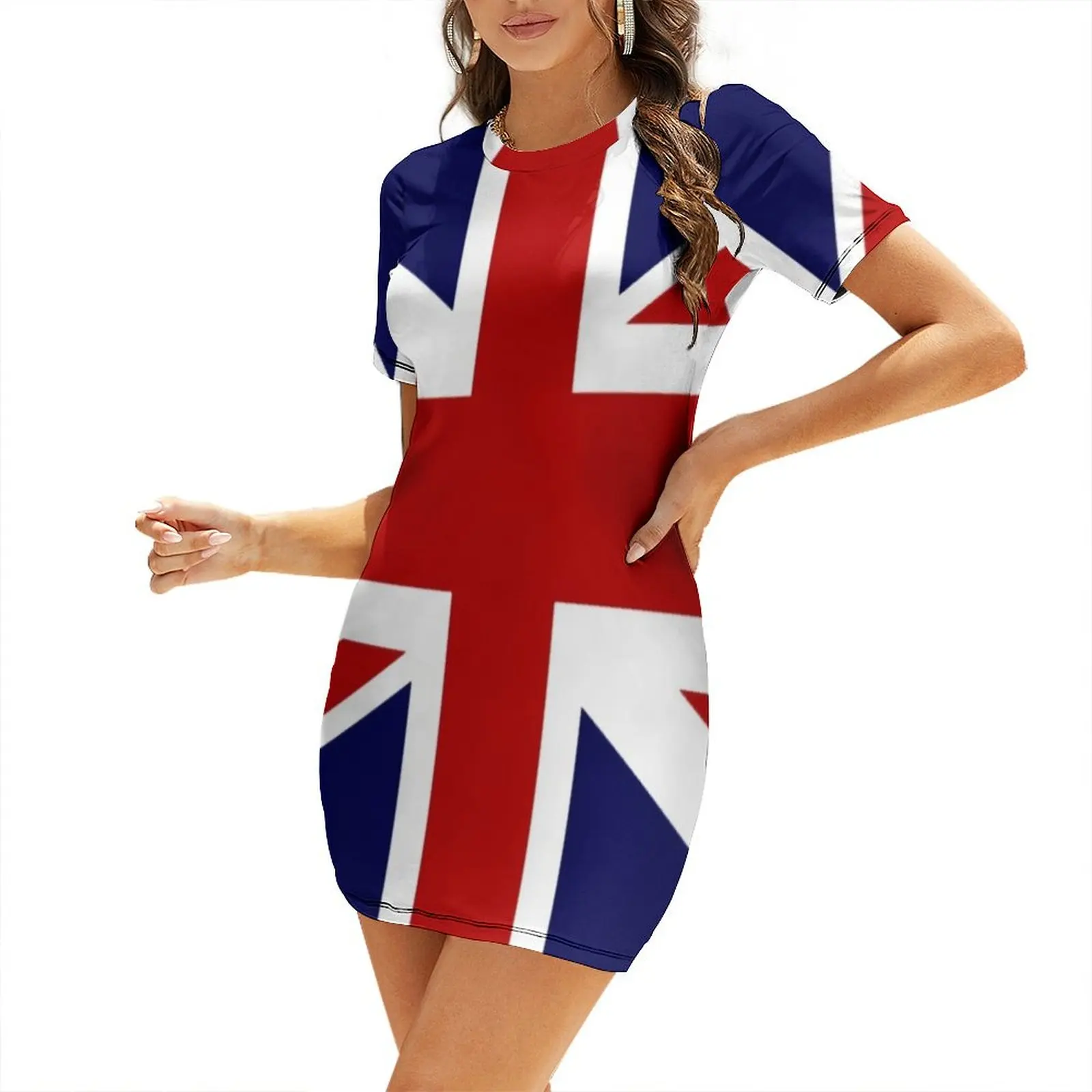 Union Jack Flag of UK Short Sleeved Dress Women's skirt elegant dresses plus sizes Dress