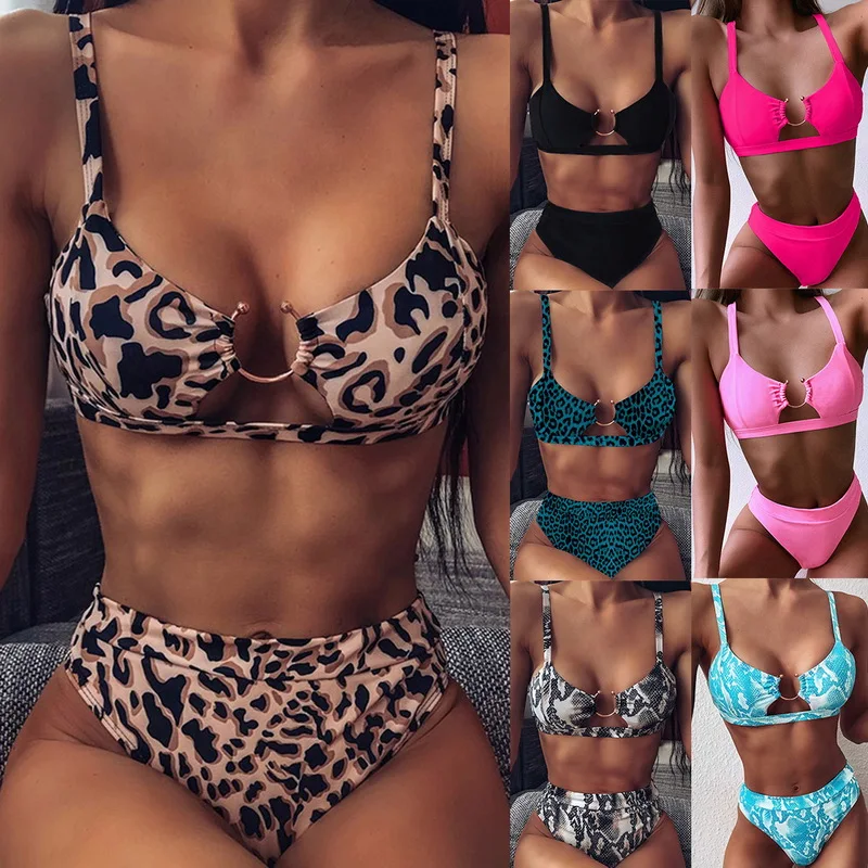 

Multicolor Leopard and Snake Foreign Trade Sexy Bikini Swimsuit Europe and America High Waist Multi-color Double-sided Bikini