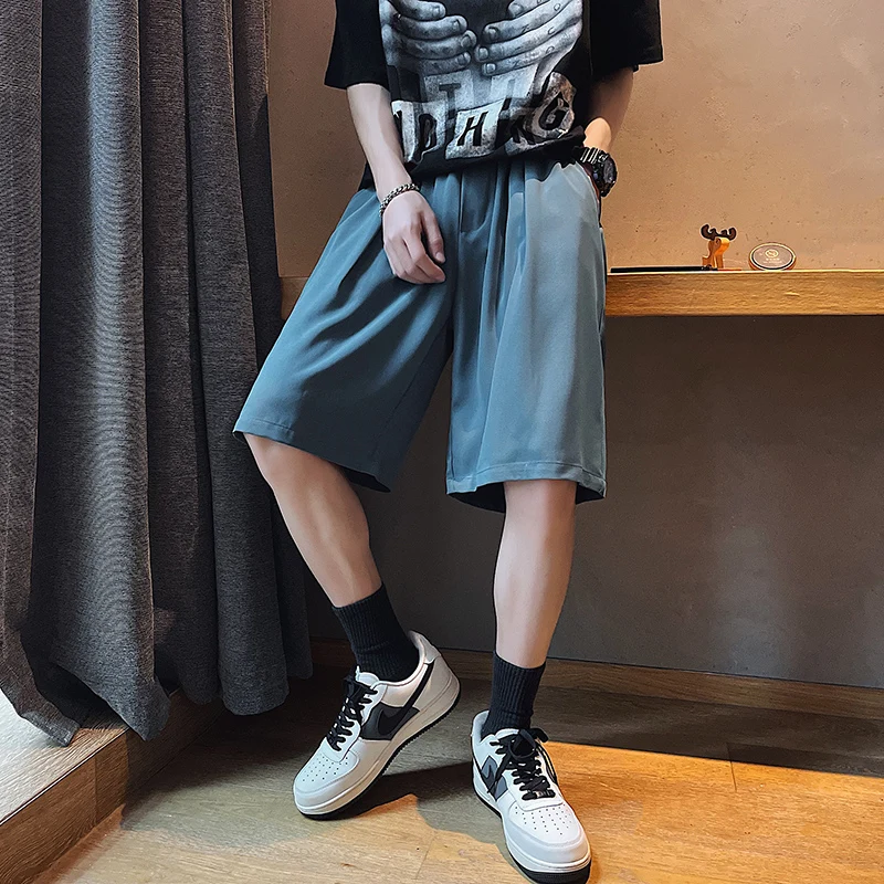 

Повседневные шорты для мужчин из вискозы, прямые штаны с широкими штанинами, свободные уличные спортивные тонкие комбинезоны 5 точек, 5 цветов, на лето