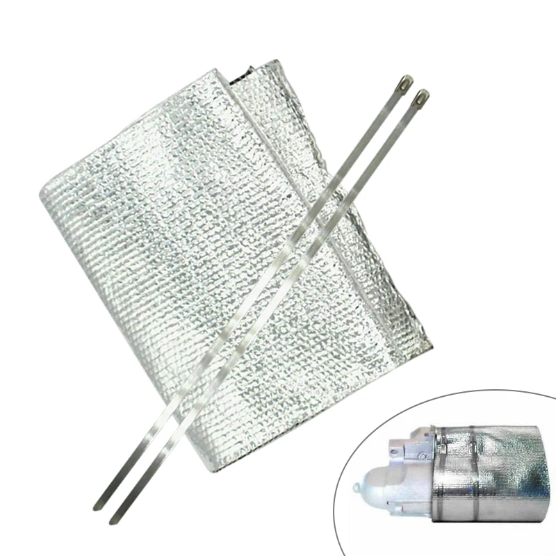 Aluminum Foil Car Engine Starter Heat Shield Reflective Mylar Wrap 7" x 22" Locking Strap 14150 Clamp