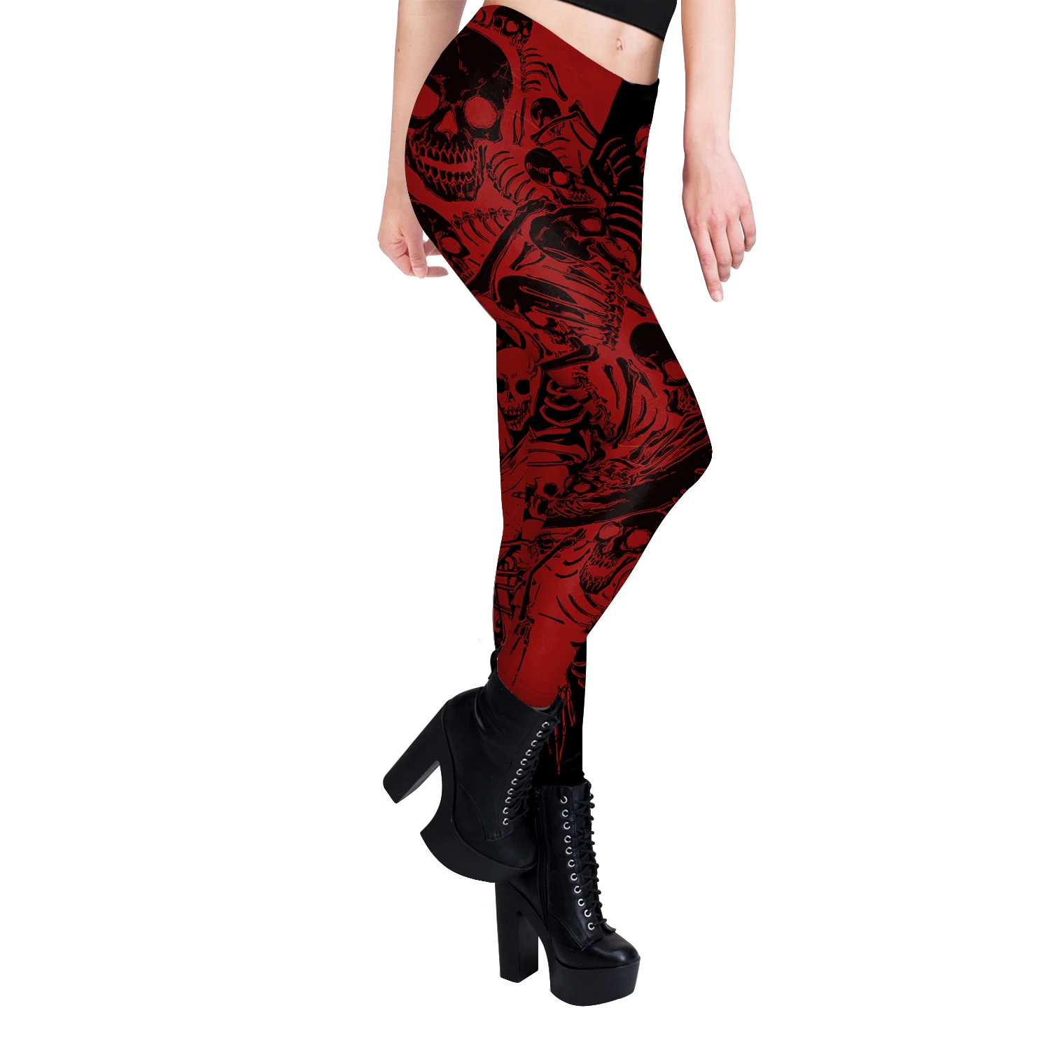 Nadanbao Halloween Skull Print Leggings Damen Gothic Punk Cosplay Hose Mittlere Taille Sexy Skinny Strumpfhosen Fitness Workout Hose – Detail 19