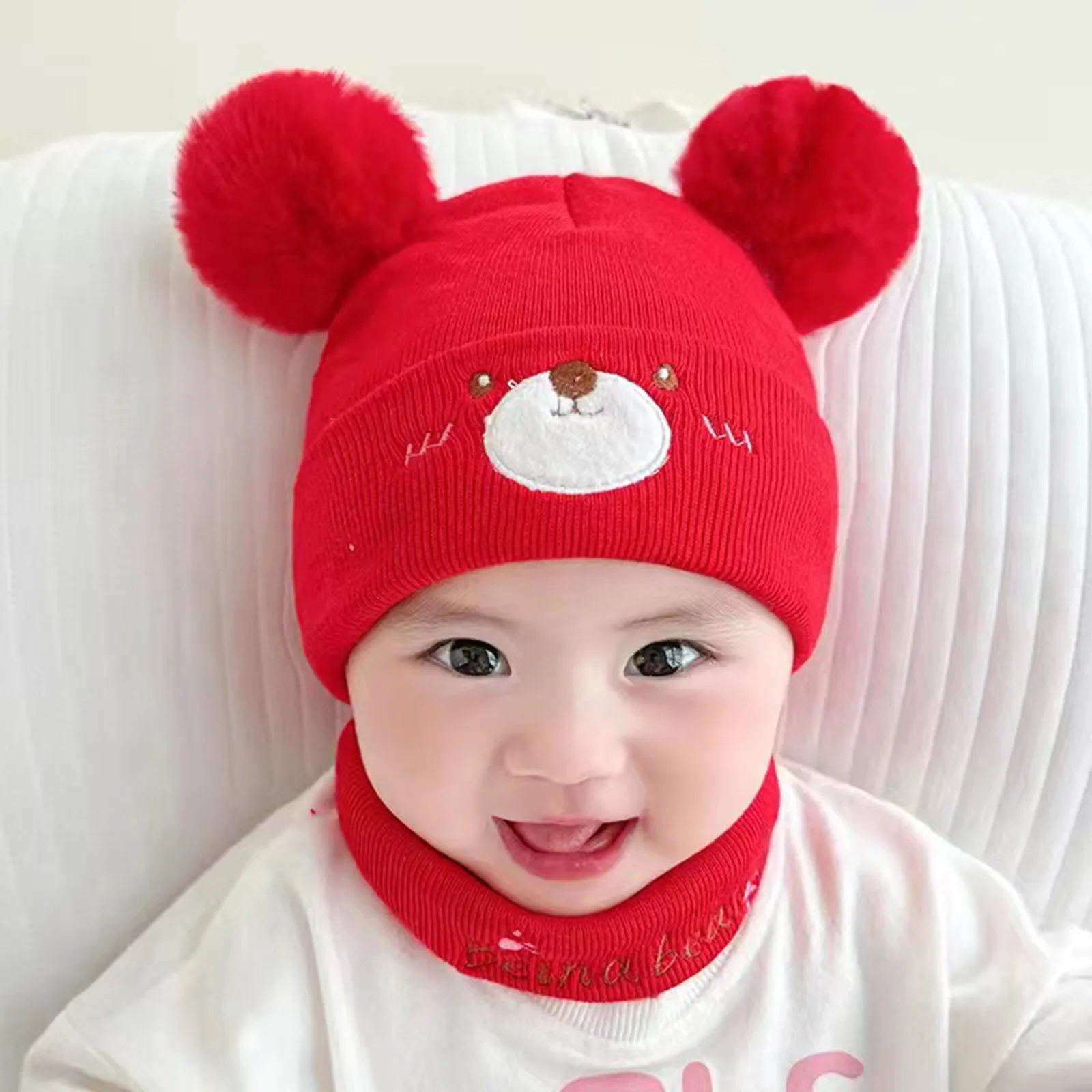Baby Hat Kids Caps Baby Winter Hat Cartoon Children Knitted Hats Baby Thicken Fleece Caps With Neck Cute And Warm Hat Kids Warm Beanie Hats 아기모자