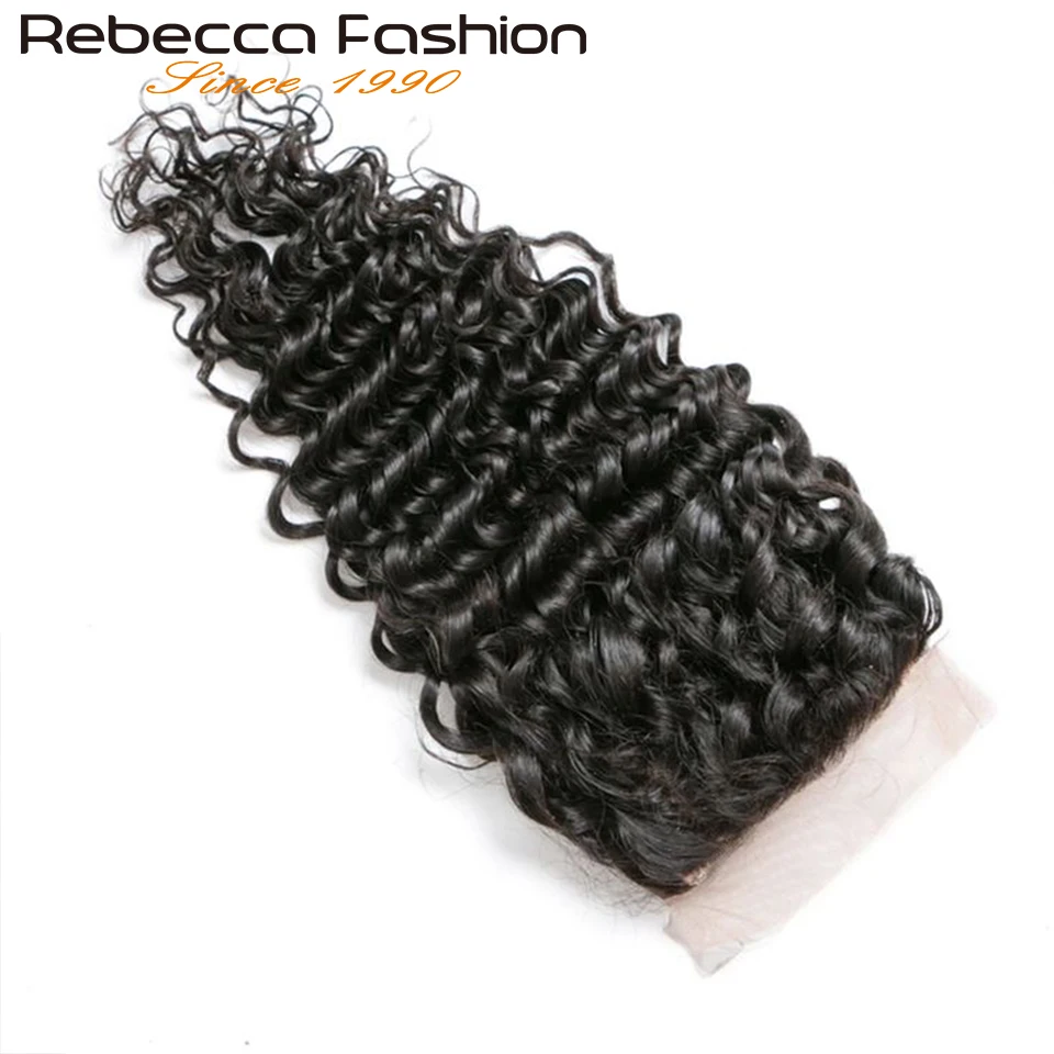 Human Hair Closure Human Hair Extensions Human Hair Lace Product 8"-10" Deep Wave 4x4 Lace Closure Brazilian Human Hair Pre-Plucked Baby Only Natural Color