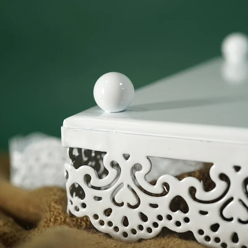 Square Type Cake Tray White Lace Wedding Food Cupcake Push Cake Donuts Display Plates Metal Decoration S M L