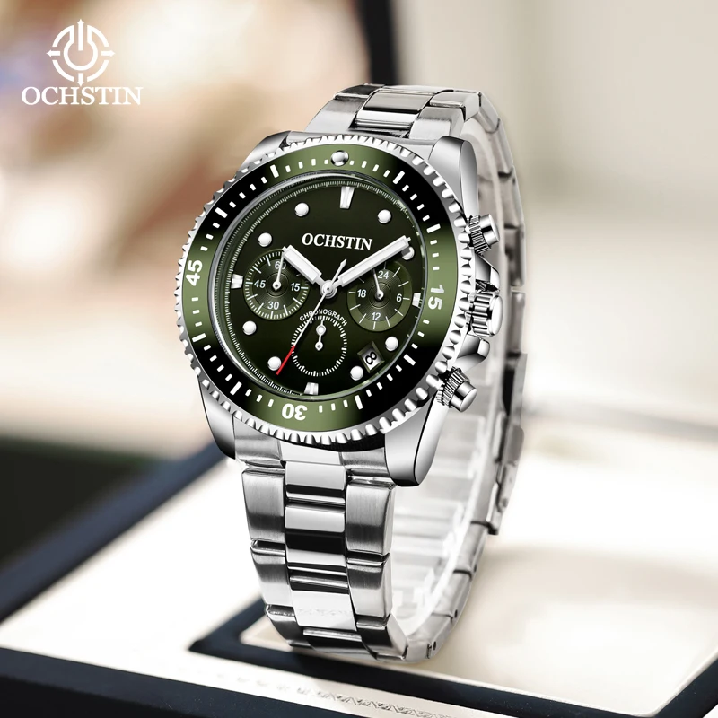 OCHSTIN Voyager Series Multi-functional Quartz Watch Steel Strap Elegant Taste Simple Style Waterproof Mens Quartz Clock
