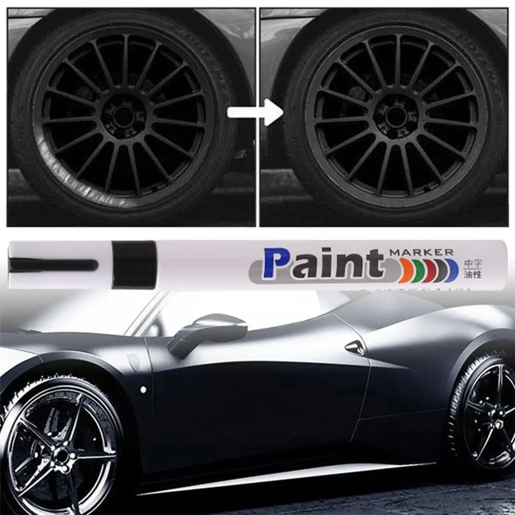 White Paint Pen, Colored Touch Up Pen, Waterproof And Non Fading Tire Marker Black