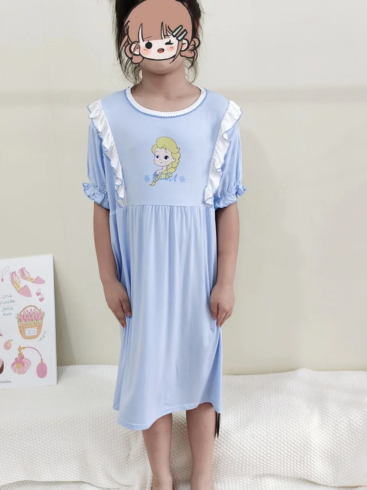 공주 스타일 잠옷 여아용 초박형 통기성 부드러운 와이드 홈웨어 시원한 느낌의 모달 아동 홈웨어