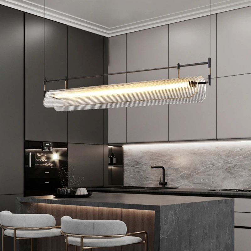 Simple restaurant chandelier modern fashion designer dining table bar design sense long stripe lamps