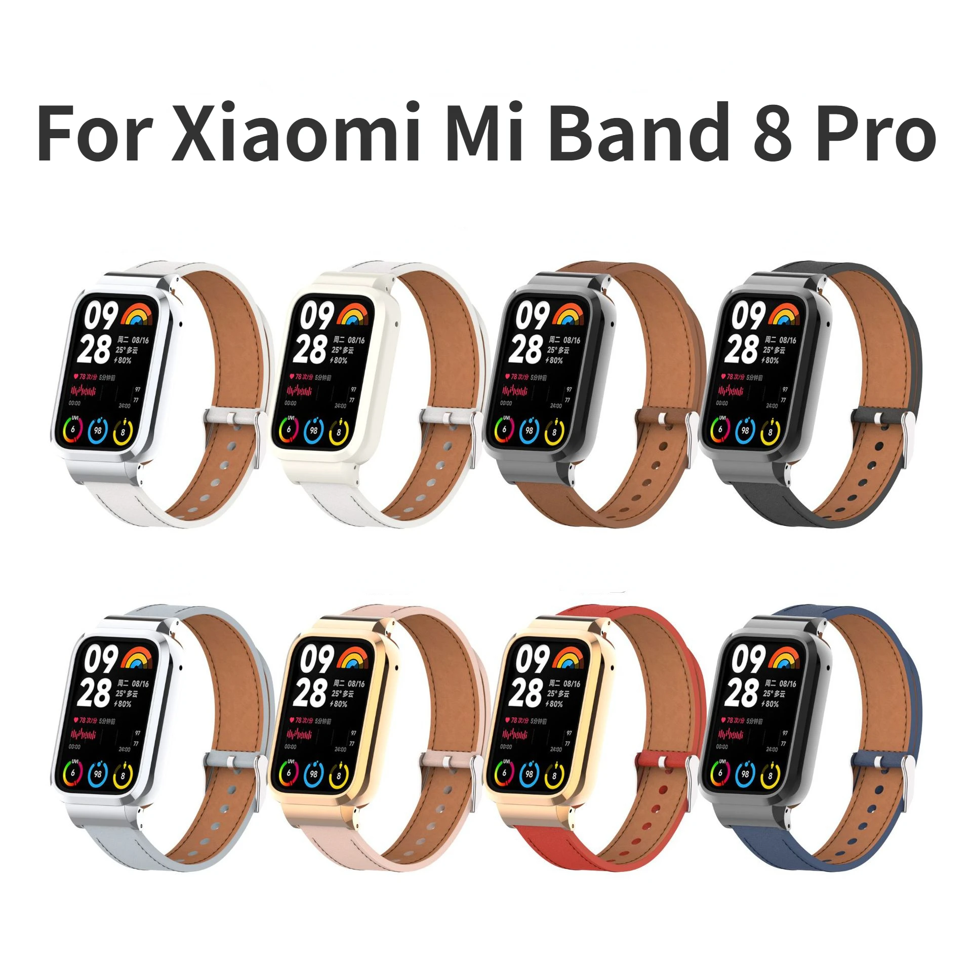

Leather Watch Bracelet with Metal Frame for Xiaomi Mi Band 8 Pro Strap for Miband Replacement Belt